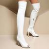 Модные сексуальные сапоги выше колена с открытым носком, женские эластичные красные, белые, черные, на каблуках, длинные сапоги для ночного клуба, танцевальная обувь для вечеринок, женские, большие размеры