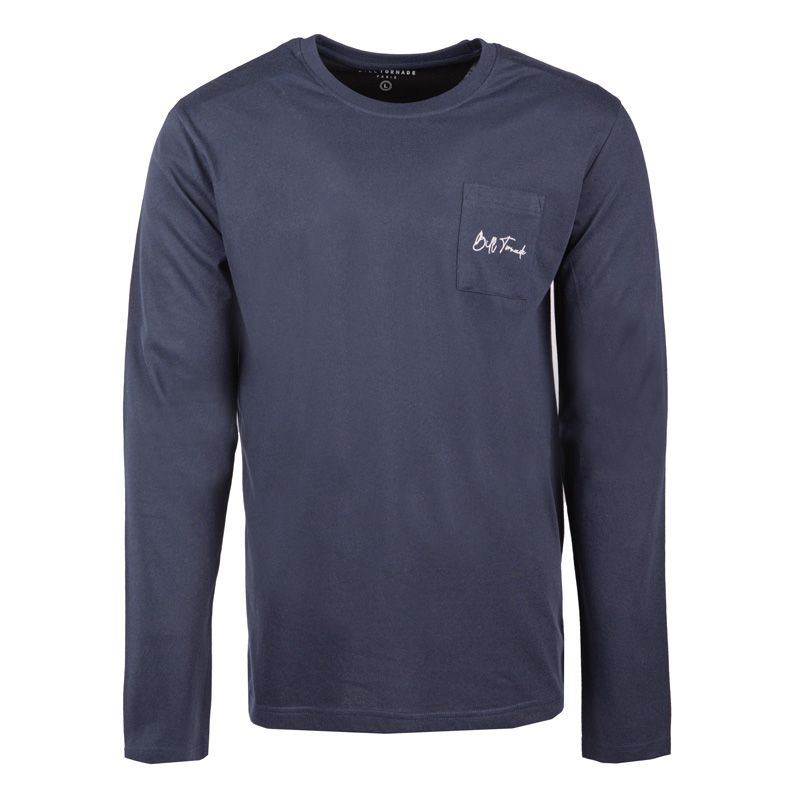 Men's Plain Pajama Set with Logo, Long Sleeves, Round Neck, 100% Cotton, BILL TORNADE