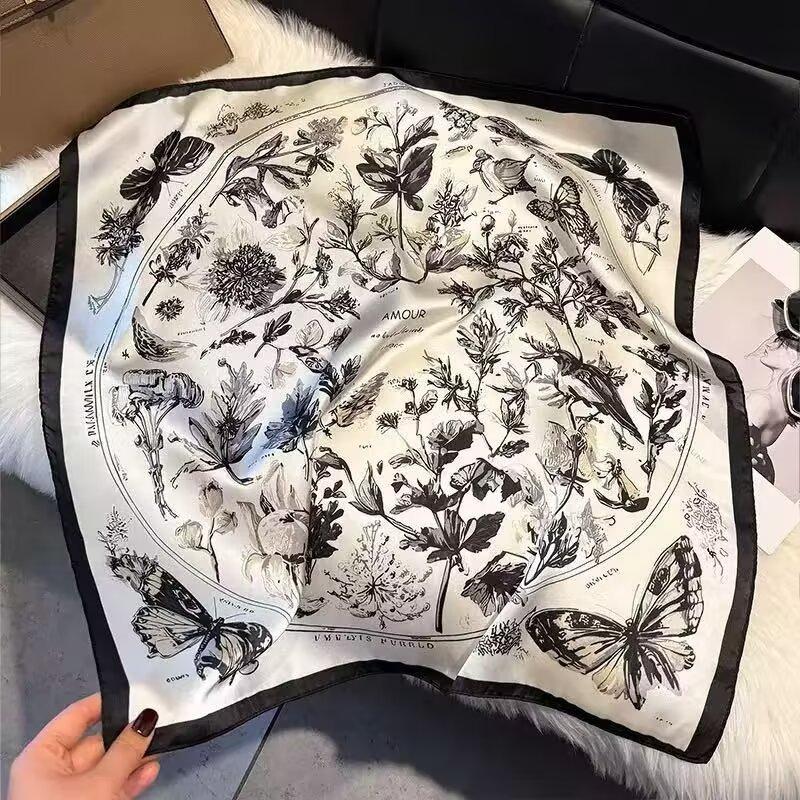 New white 71CM premium silk scarf women's neck protector scarf spring and autumn retro scarf shawl tied bag straight hair