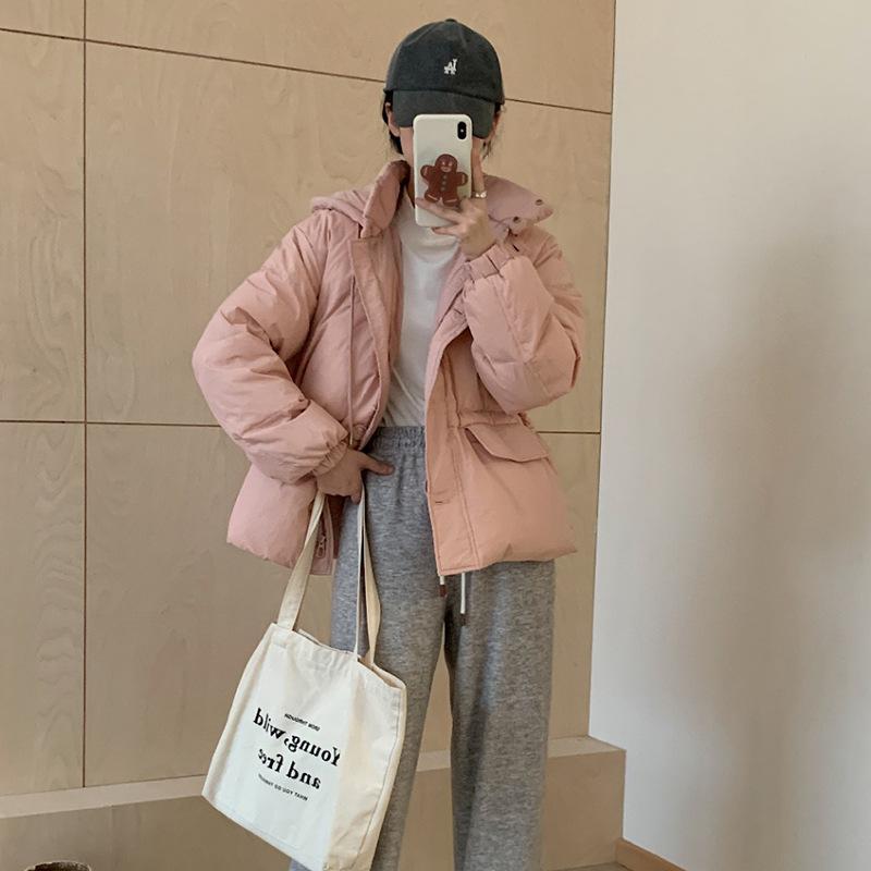 Модная милая куртка-пуховик на шнурке, женская, короткая, зимняя, новая, с капюшоном, тонкая, маленькая, теплая куртка