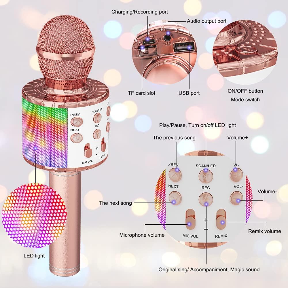 Беспроводной микрофон для караоке, детский микрофон для караоке со светодиодной танцевальной подсветкой, Bluetooth-микрофон для детей, девочек и мальчиков, пение на вечеринке