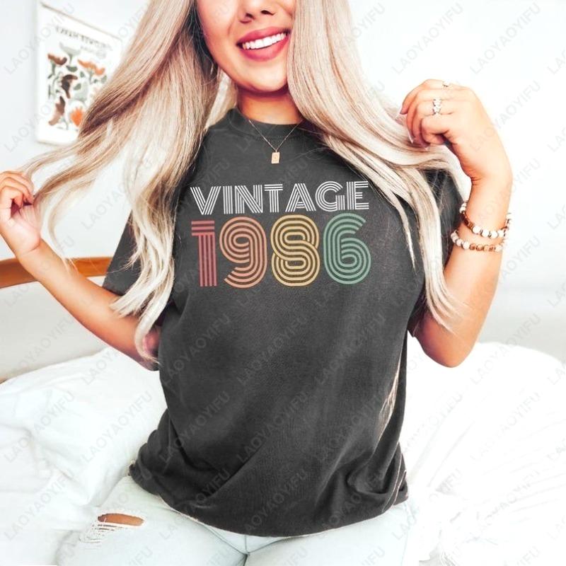Vintage 1986 Unisex Adult Cotton TShirt 40th Birthday Gift for Women Retro Unisex Oneck Printed Tee Ropa Mujer Unisex Camisetas