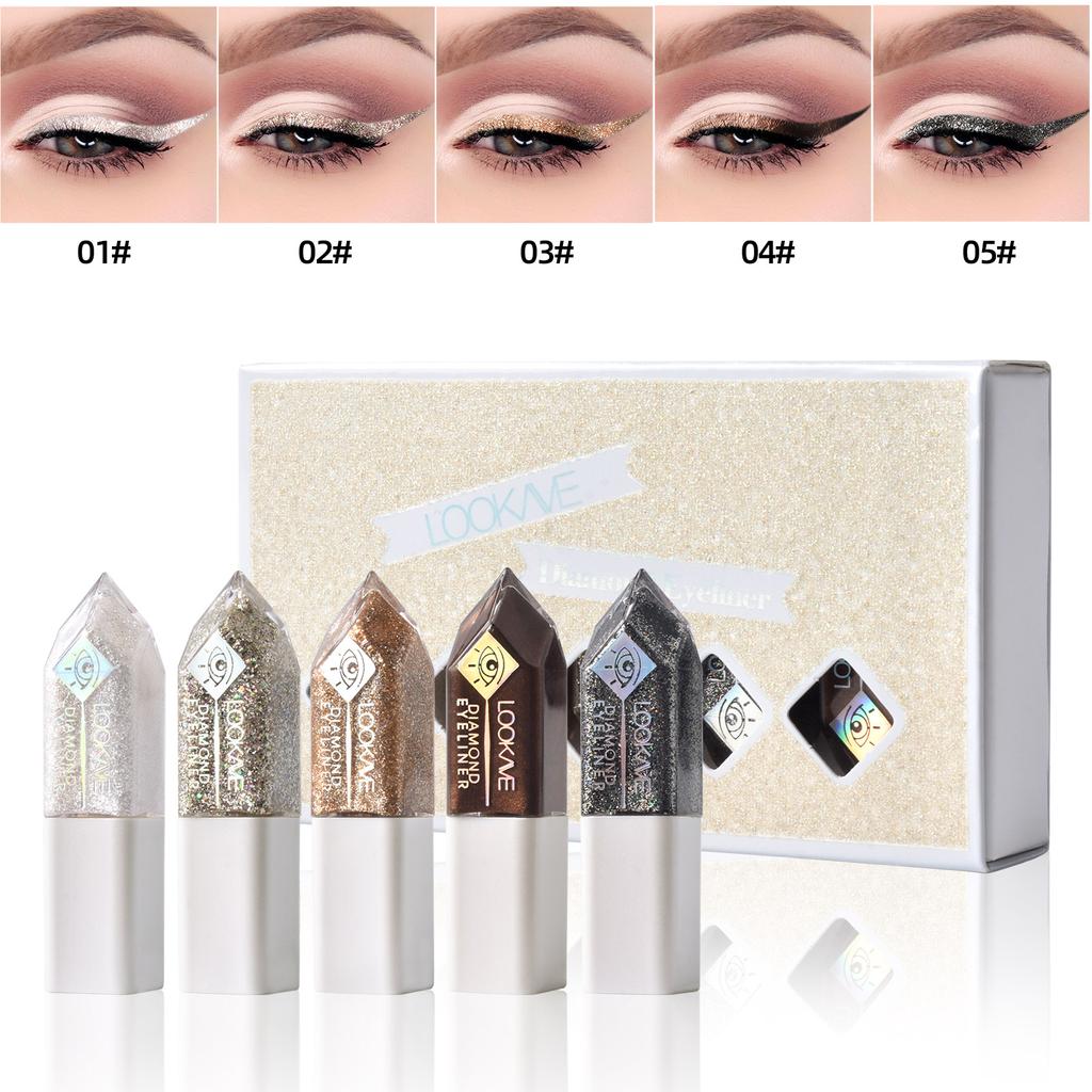 5 Colors/Pack New Glitter Liquid Eyeliner Set, Diamond Shining Waterproof Long-lasting Colorful Eyeshadow, Metallic Liquid Eye Liner Pen