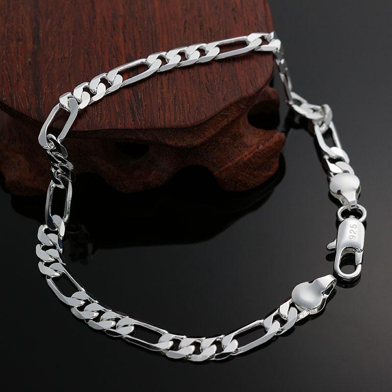 925 Sterling Silver Simple Fine 4MM Chain Bracelets for Women Luxury Fashion Party Wedding Accessories Jewelry Christmas Gifts