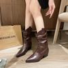 Женские ботильоны на высоком каблуке с острым носком, женские зимние плюшевые туфли-лодочки Chelsea Snow 2024 года, трендовые туфли средней длины для женщин в готическом стиле Botas Mujer
