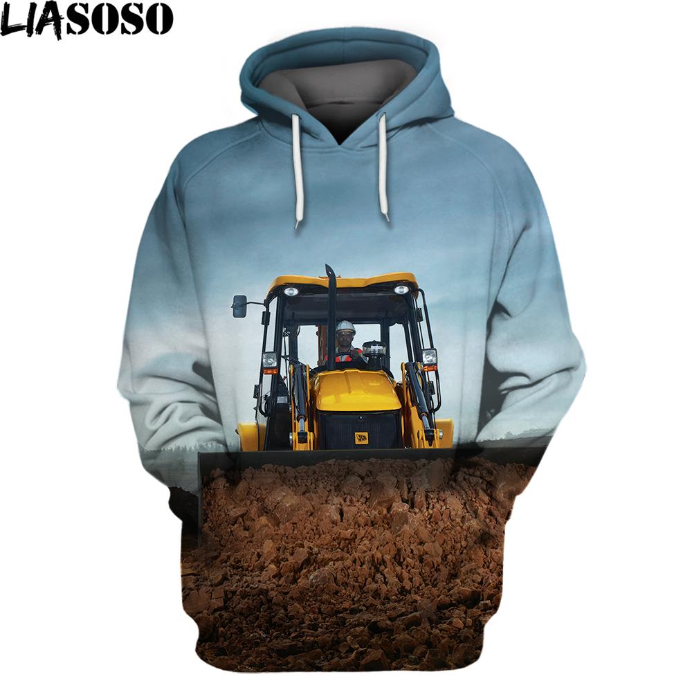 Весна Осень Модная мужская толстовка с капюшоном Трактор Экскаватор 3D Печатный Уличная одежда Унисекс Куртка Повседневные Большие Топы
