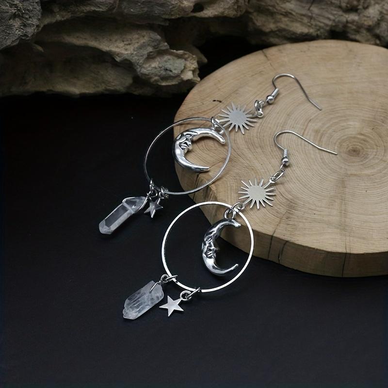 Серебристые Солнце, Луна, Звезда, искусственные кристаллы, висячие серьги, милый стиль, ювелирные изделия из сплава, нежный женский подарок