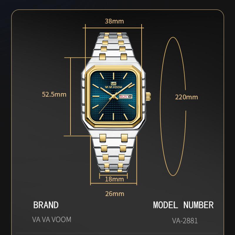 Деловые повседневные мужские часы Простые светящиеся квадратные Постепенно золотые Стальной ремешок Мужские часы