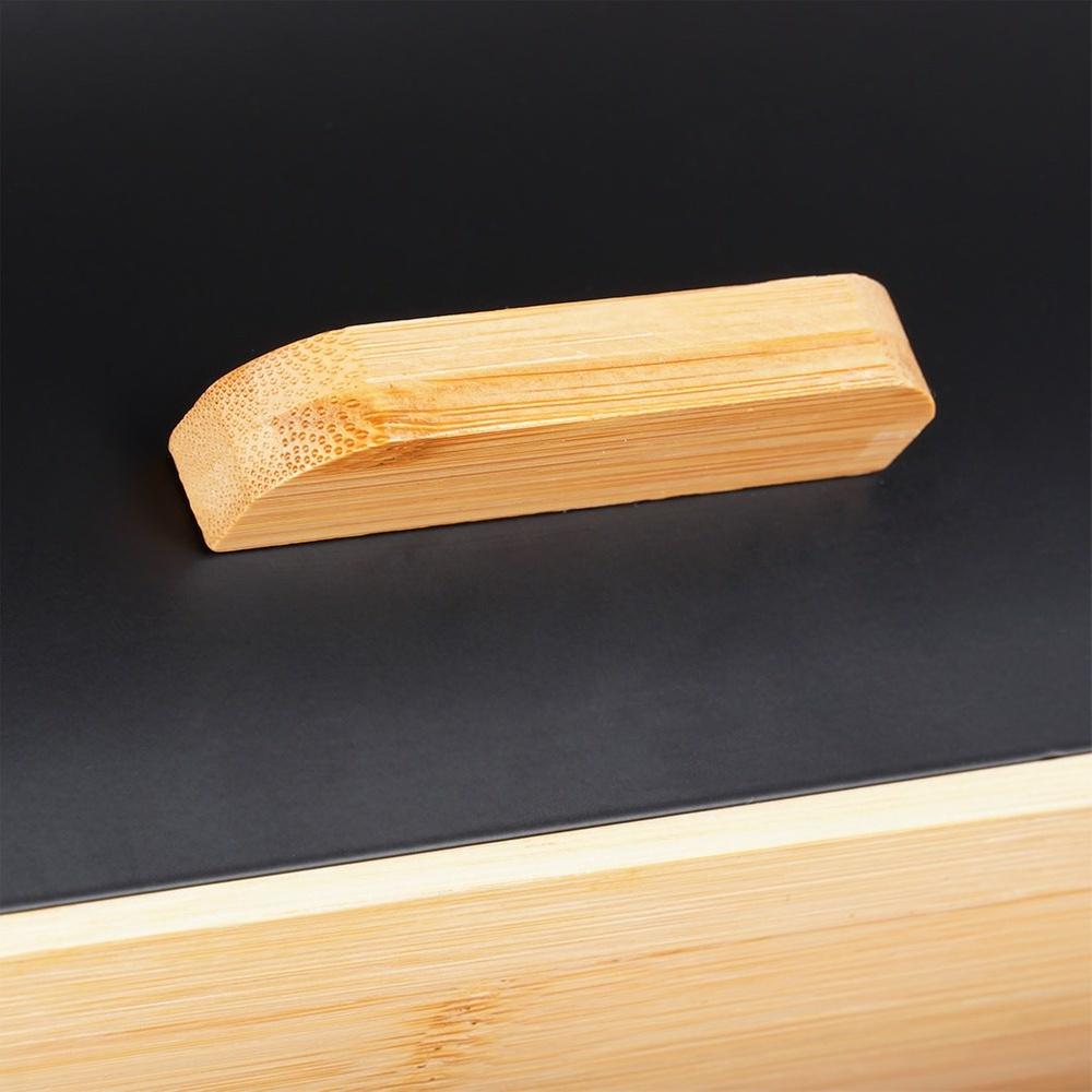 Wooden and metal bread bin, black, 35.5x24.5x15.5 cm
