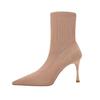 High Heel 8cm New Slim Boots Women's High Heel Short Boots Knitted Single Boots Children's Pointed Socks Boots Thin Heels