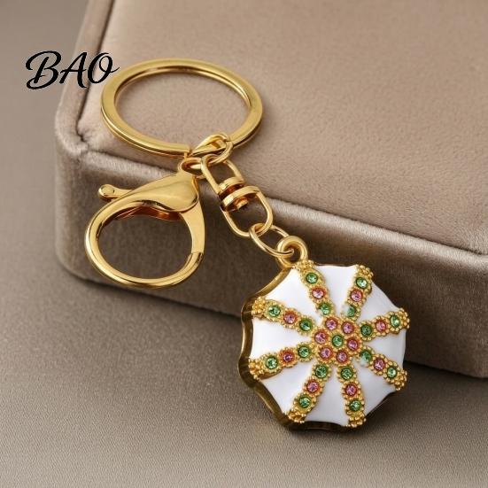Octagonal Cap Key Ring Rhinestone Ethnic Hat Keychain, Bling Car Keychains Ring, Zinc Alloy Pendant for Backpacks and Handbags