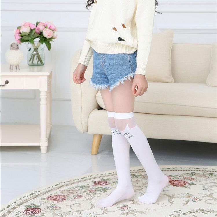 Детские белые длинные носки, кавайные милые носки до бедра с котом, кружевные носки с героями мультфильмов, весна-лето