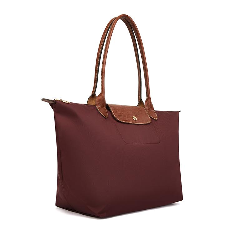 Longchamp Le Pliage Двойная ручка Застежка-молния Переработанный холст Сумка-тоут На плечо Женские сумки Коричневый 1899089P87