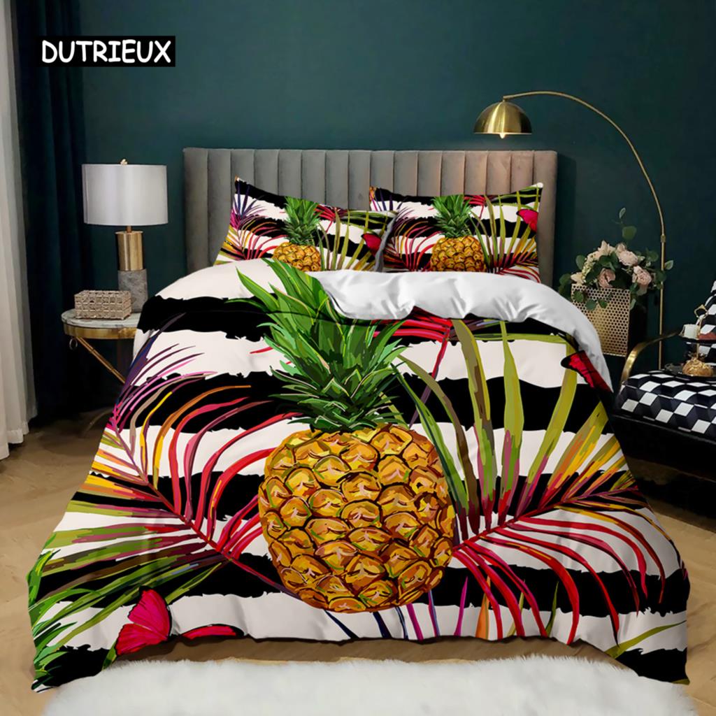 Pineapple Duvet Cover Set White Twin Bedding Set Teen Adults Yellow Abstract Tropical Fruits Pineapple Polyester Comforter Cover