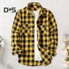Осень-зима Мужская рубашка Пальто Клетчатый принт Длинные рукава Нагрудный карман Отложной воротник Однобортный свободный пиджак контрастного цвета