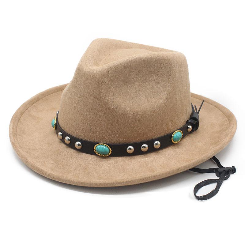 New jazz hat hat ethnic Tibetan style western cowboy hat windbreak rope top hat autumn and winter men's and women's felt hats