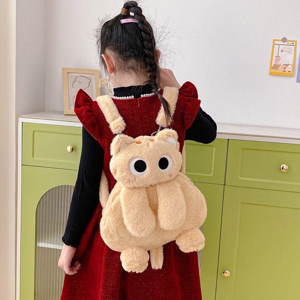 Рюкзак мультяшный большой вместимости, сумка плюшевая с забавным котом с большими глазами, плюшевая сумка через плечо с котом для девочки