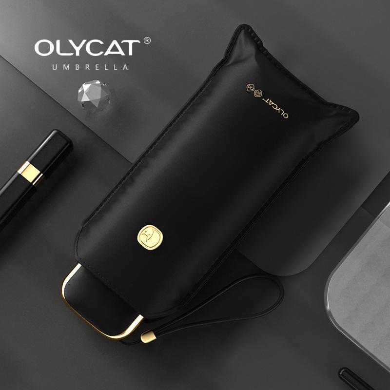 Женский зонт OLYCAT: Двойного назначения, защита от УФ-лучей, портативный, компактный пятислойный дизайн для солнца и дождя с черным покрытием.