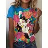 Забавная футболка с рисунком лисы, кота, быка для женщин, футболки с цветочным 3D-принтом, летние футболки Harajuku с круглым вырезом, свободные топы с короткими рукавами