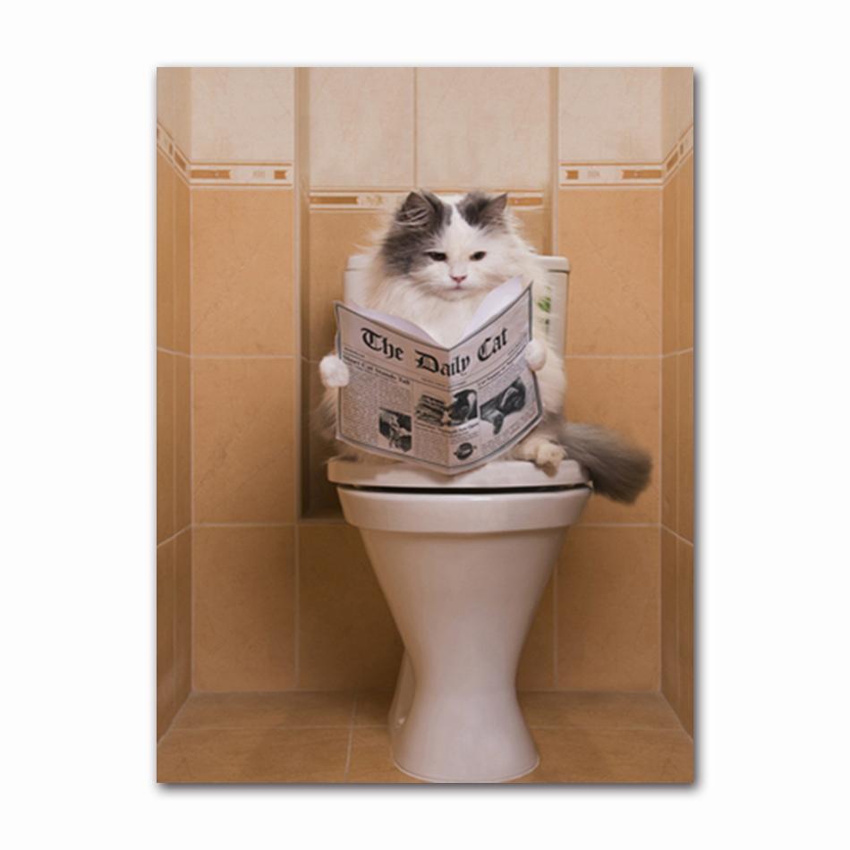 Funny Animal Dog Read Newspaper Oil Painting on Canvas Wall Art Poster Prints Wall Art Picture for Bathroom Toilet Decoration