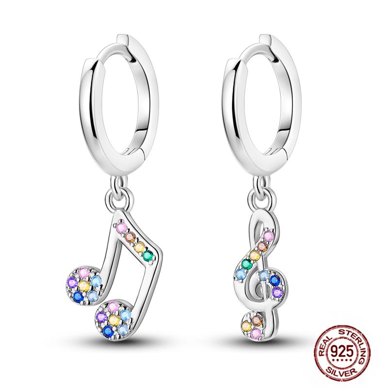 Sparkling Women Hoop Earrings 925 Copper Heart Shape Star Moon Round Blue Zircon Fit Origina Drop Earrings Zircon Holiday Gifts