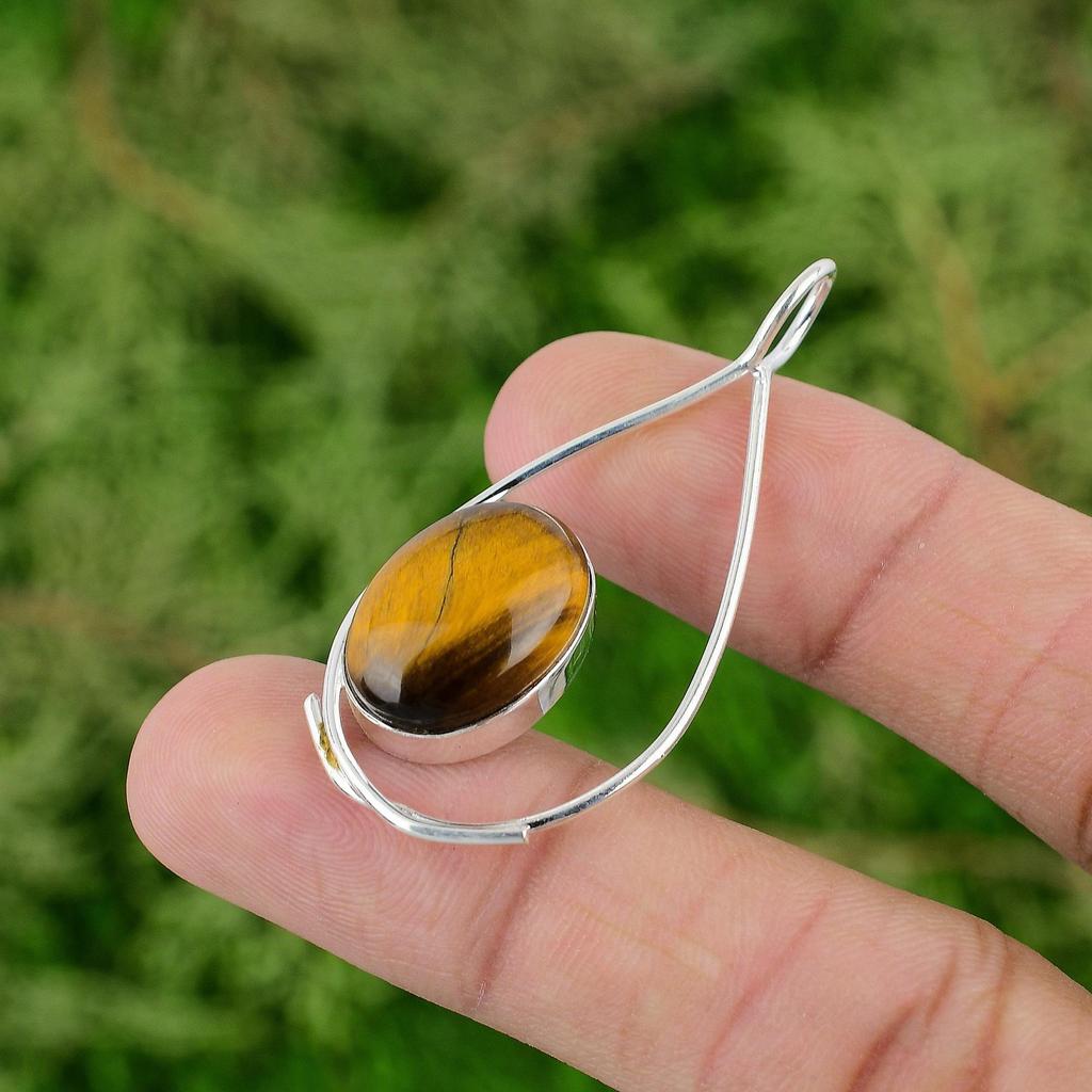 Daughters Day Sale 925 Sterling Silver Tiger's Eye Stone Sister Pendant Jewelry