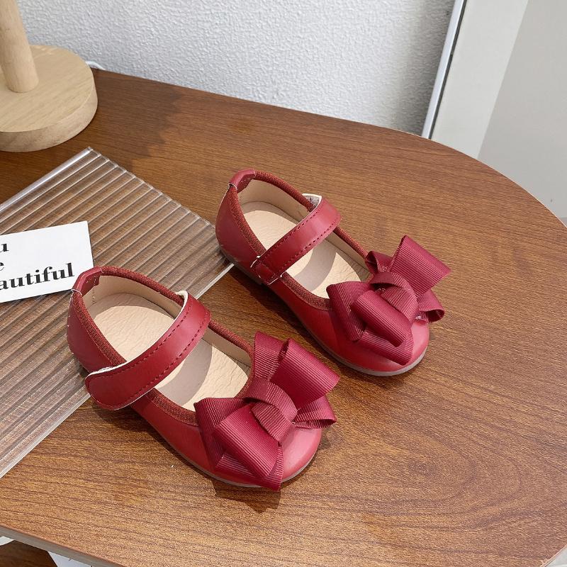 Girl's Princess Shoes Bowtie Party Chic Spring Kids Flat Shoe Non-slip Pu Leather Four Colors Toddler Children Mary Janes 21-30