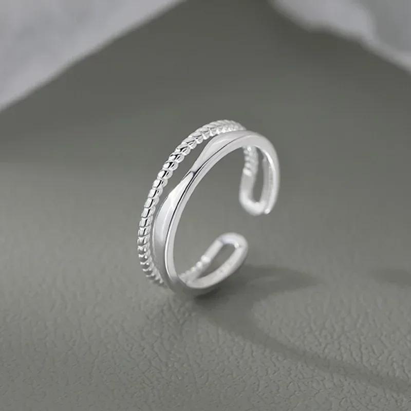 Original 925 Sterling Silver Double LInes Rings For Women Wedding Engagement Silver Women's Vintage Ring Fine Jewelry