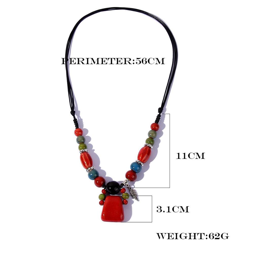 Ethnic Style Long Handmade Beaded Necklace Sweater Tourism Jewelry Necklace Colorful Ceramic Jewelry Stone Necklace