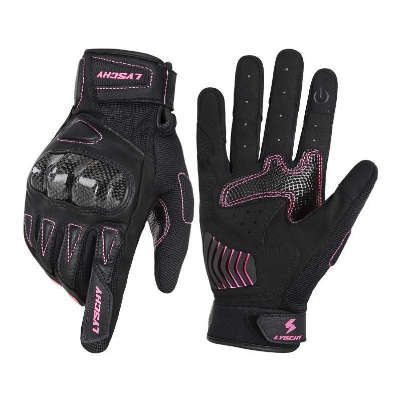 LYSCHY Womens Summer Motorcycle Gloves Carbon Fiber Protection Genuine Leather Breathable Cycling Protective Gear Safety