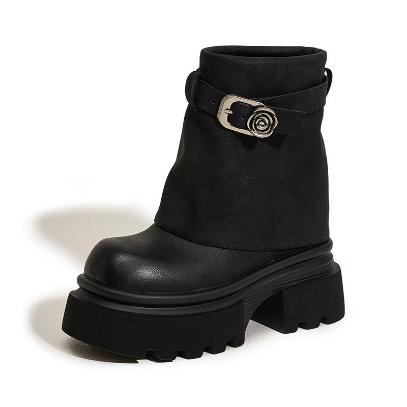 Ботинки Мартин на толстой подошве женские 2025 новые осенне-зимние ботинки-трубы до середины голени с внутренней высотой, увеличивающей рост, ботинки-рукава, короткие ботинки на платформе, wo