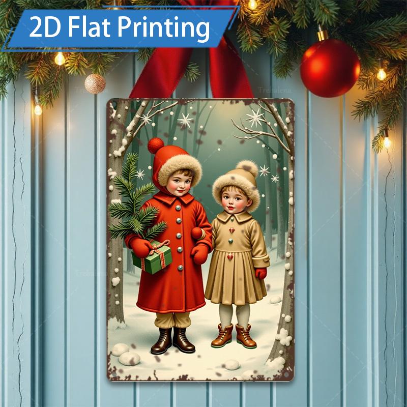 D FLAT pc Metal Sign Christmas Santa Sleigh Reindeer Snowy Night D Metal Art