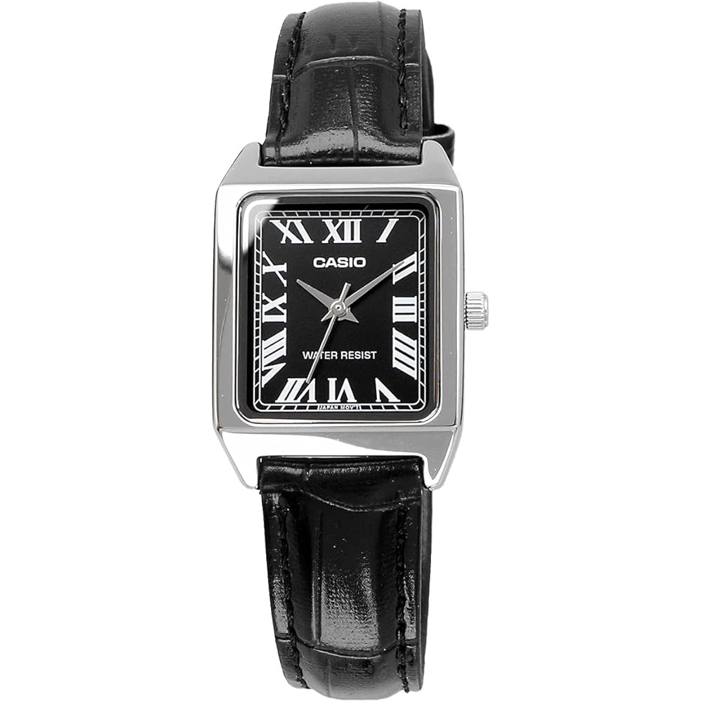Женские кварцевые часы Casio Standard LTP-V007L-1B Серебристые Черный кожаный ремешок