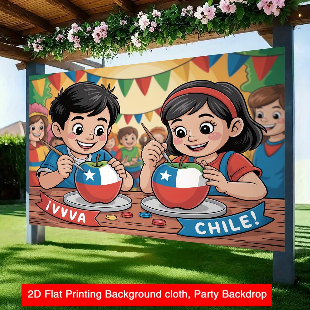 1pc 2D Chilean flag and Chile Viva Party background with Chilean map and coat of arms, no electricity required - wsj