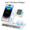 5 IN 1 Digital Alarm Clock Wireless Charging For iPhone 15 14 13 Foldable Charger Dock Station For Airpods Pro iWatch Wireless Charger