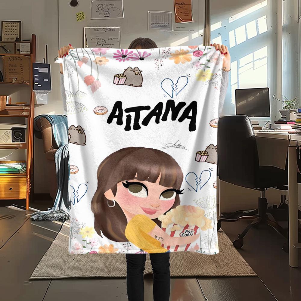 1 шт. Фланелевое одеяло с принтом Aitana, Высококачественное, Для всех сезонов, Декор для дома, Тепло и уют, Идеально для рождественских подарков