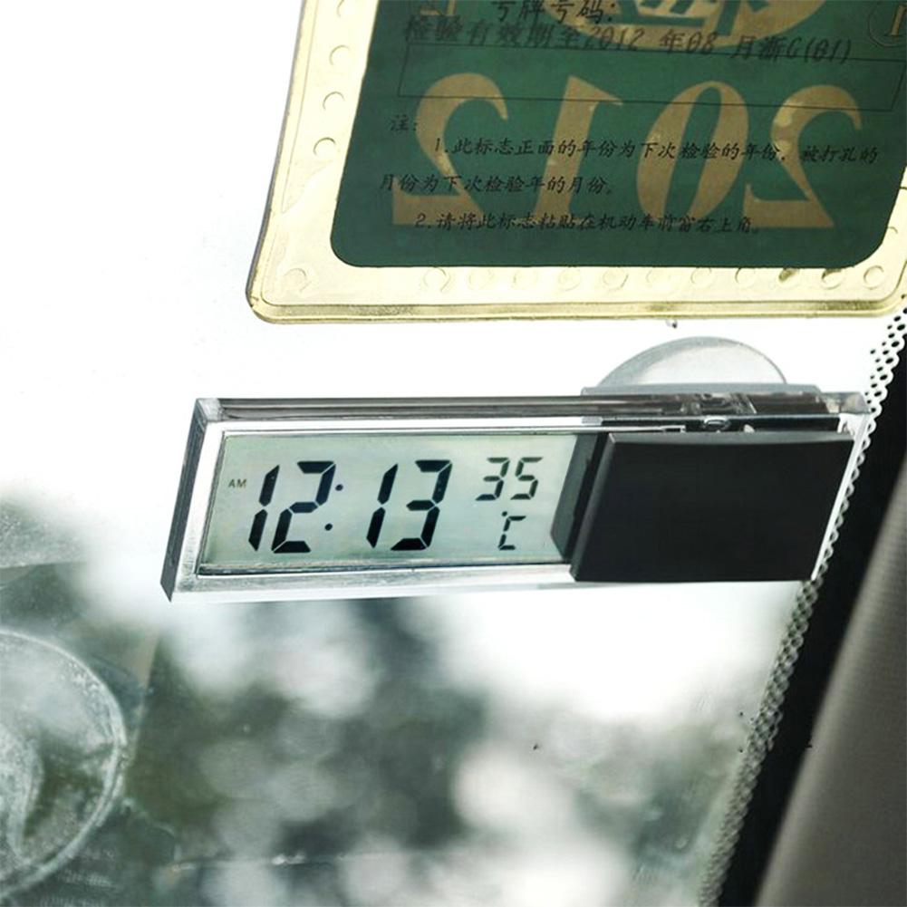2 In 1 Automobile Car Clock LCD Digital Thermometer Sucker Type Clock Transparent with 1 AG10 Button Cell
