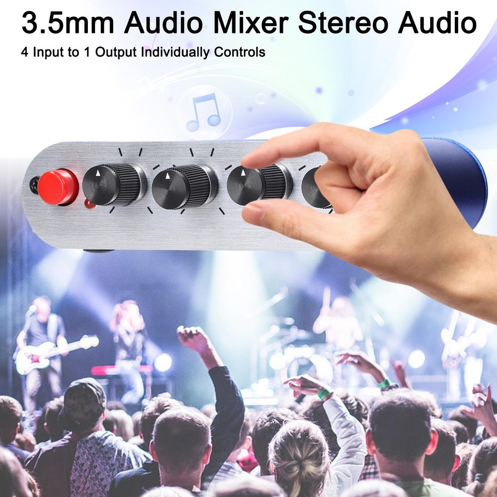 3.5mm Audio Mixer Stereo Audio Mixer 4 Input To 1 Output Individually Controls Sound Mixing Tool Headphones Amplifier