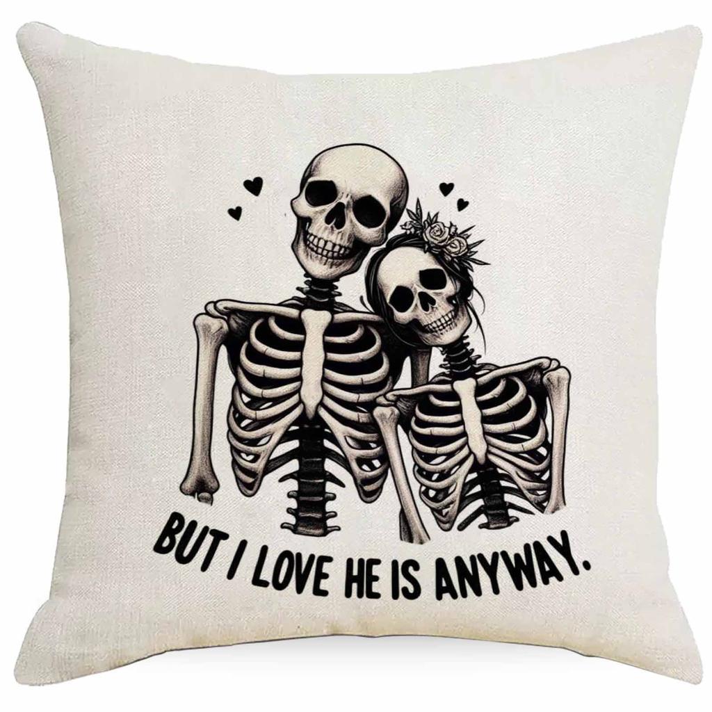 Halloween Couple Skull Print Pillowcase Home Sofa Cushion Pillowcase