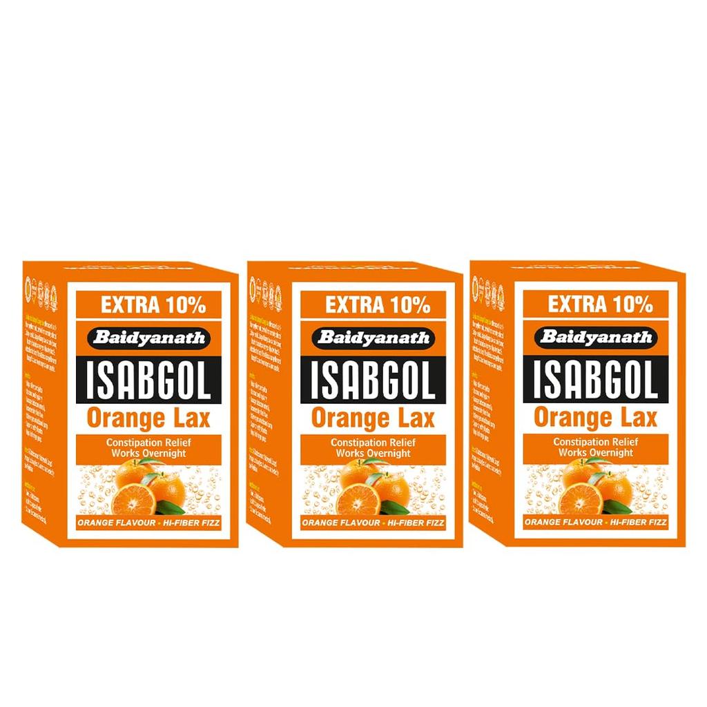 Baidyanath Isabgol Orange Lax Effervescent Husk Powder 110 G Pack of 3 for Gentle Digestive Support