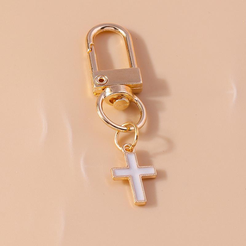 Cute Enamel Cross Keychain Jesus Religious Keyring for Women Girls Handbag Pendants DIY Key Chain Jewelry Gifts Accessories