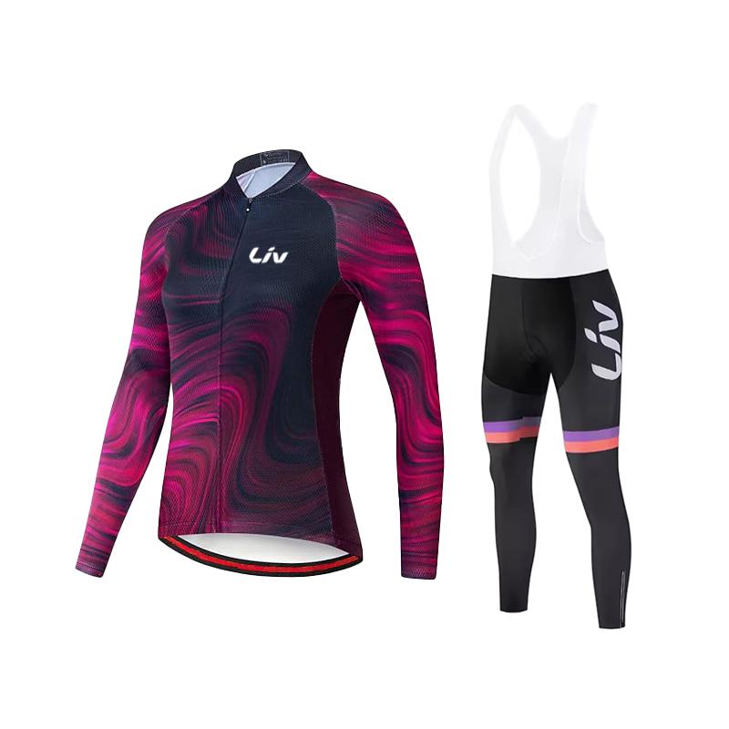 Autumn Long Sleeved Breathable Cycling Suit Set Women's Bicycle Jersey Quick Drying Outdoor Sportswear Cycling Bib Bicycle Shirt