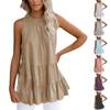 Women's Solid Color Pullover Round Neck Pleated T-Shirt Sleeveless Vest Loose Top