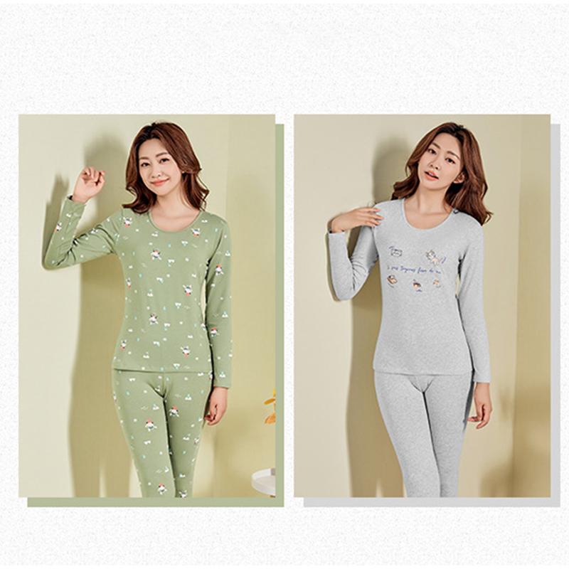 Осенне-зимний хлопковый цветочный женский термобелье с принтом, тонкий теплый костюм
