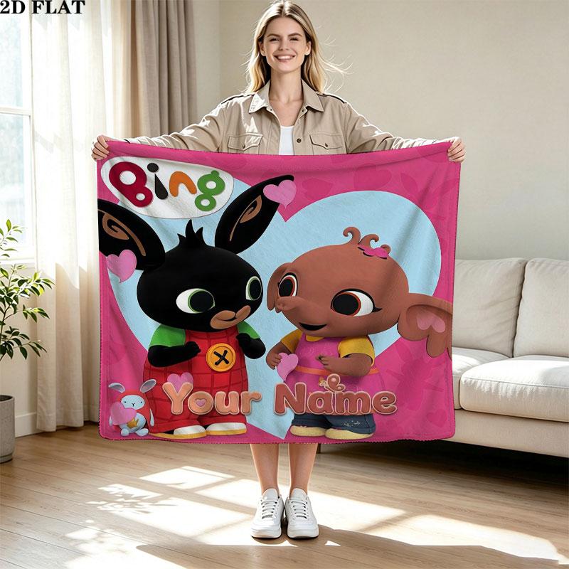 1PC Bing Custom Name Patterned Flannel Blanket Suitable For All Seasons for Home Decor Warmth and Comfort Gifts Holiday Present