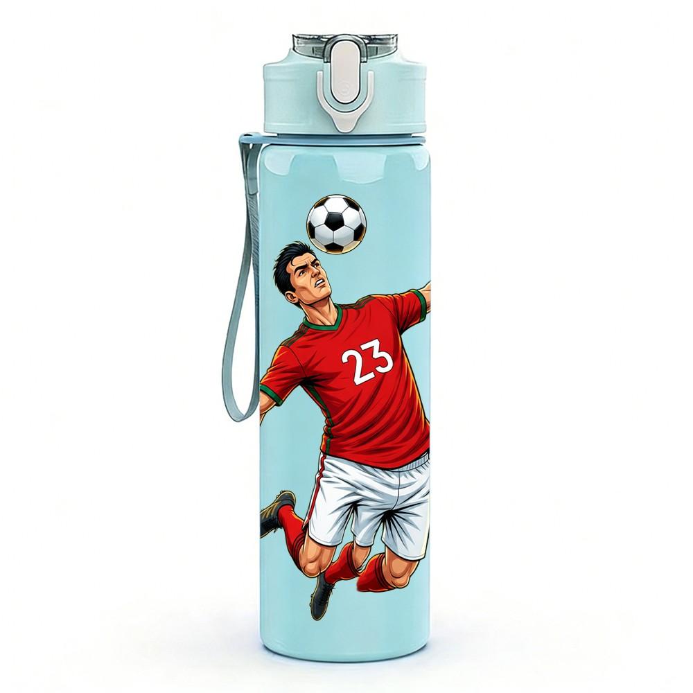 1PC Soccer Player Kick Dynamic Pose 750ml Color Plastic Sports Water Bottle Leakproof Flip Straw Lid Suitable for Sports Office Home Use