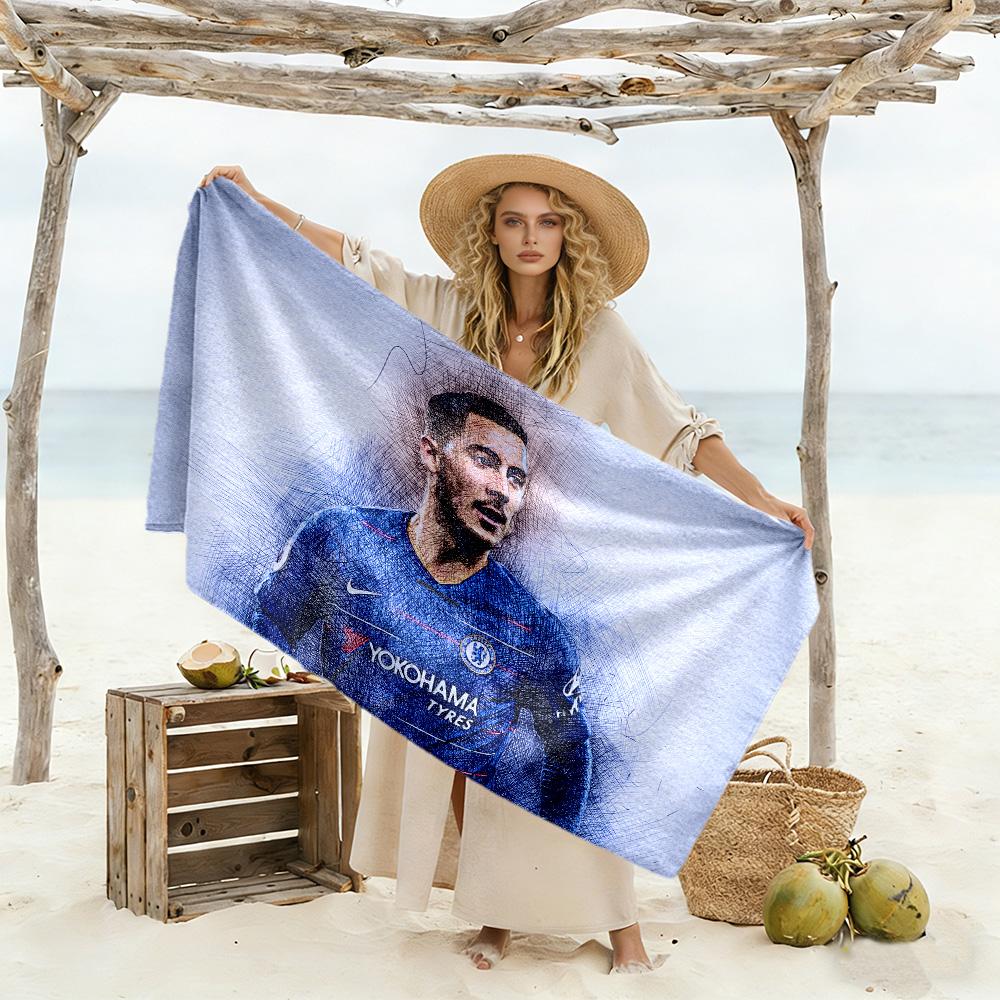 Chelsea Fc Player Portrait Beach Towel Quick-Dry Soft Microfiber Comfortable Lightweight Perfect for Traveling Yoga Camping and Swimming