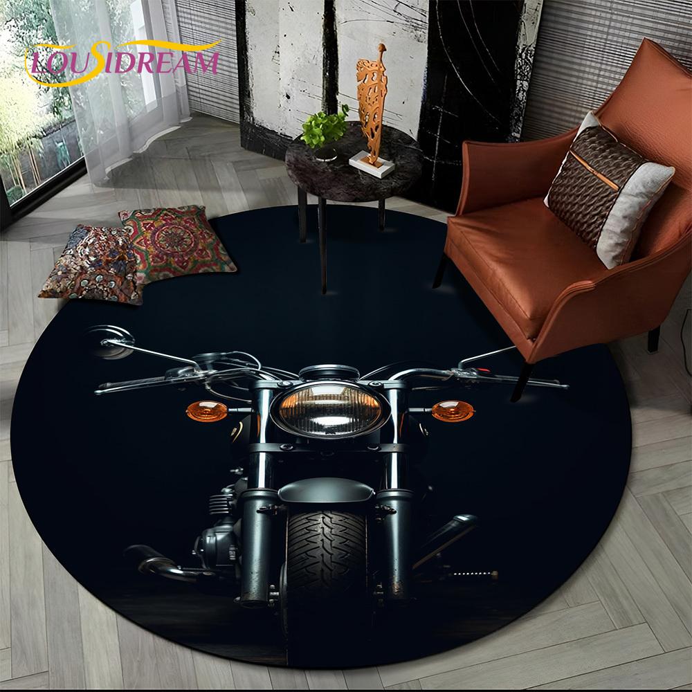 3D ретро винтажный мотоцикл мультяшный круглый ковер для гостиной спальни детской игровой комнаты, коврик для зоны домашних животных нескользящий подарок