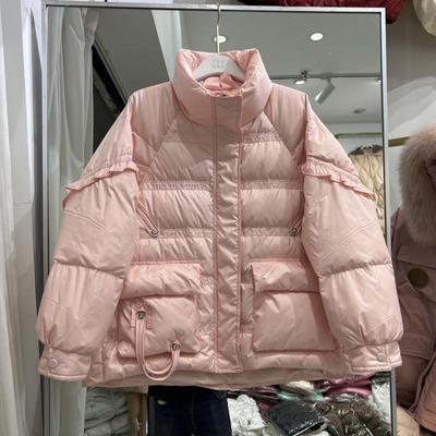 Зимняя новая зимняя куртка-пуховик женская корейская версия с коротким воротником-стойкой и небольшой вышитой оборкой по краю куртка Tide