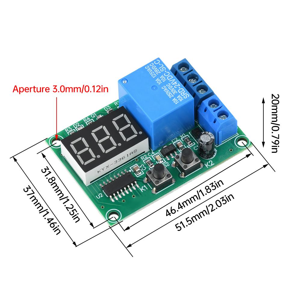 Многофункциональный цифровой реле-таймер DC12V/24V, 3-значный красный дисплей 0,36 дюйма, время задержки выключения / задержка включения / циклический режим Вкл/Выкл